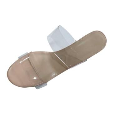 Imagem de Salto alto feminino casual nude transparente respirável para primavera, verão, lazer, uso ao ar livre, Bege, 35