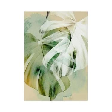 Imagem de Pintura Em Tela Abstrata De Folhas De Palmeira Verde Com Cervo, Arte D