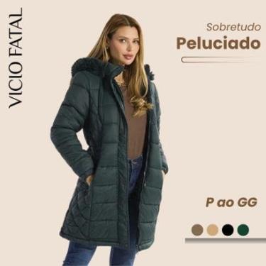 Imagem de Sobretudo Feminino Nylon Matelassê Forrado Inverno Peluciado Botões e Zíper Cintura Ajustável-Feminino