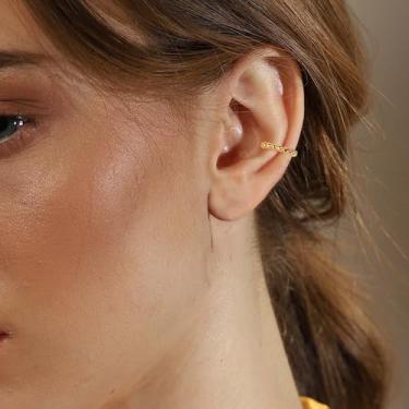 Imagem de Brincos de orelha femininos banhados a ouro 18 K para mulheres, brincos de cartilagem sem piercing, standard, Cobre, Sem pedra preciosa