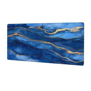 Imagem de Tapete de mouse grande em mármore azul escuro à prova d'água com protetor de mesa estendido para computador, base de borracha antiderrapante para escritório, computador, teclado, laptop e mesa de casa