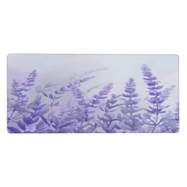 Imagem de Tapete de rato grande de flor roxa lavanda impermeável para computador tapete protetor de mesa com base de borracha antiderrapante para escritório, computador, teclado, laptop e mesa de casa, tapete