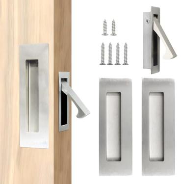 Imagem de ATSKIM Puxadores de porta de bolso deslizantes embutidos em aço inoxidável puxador de porta embutido moderno puxador de dedo nivelado para armários banheiro varanda escritório celeiro (prata)