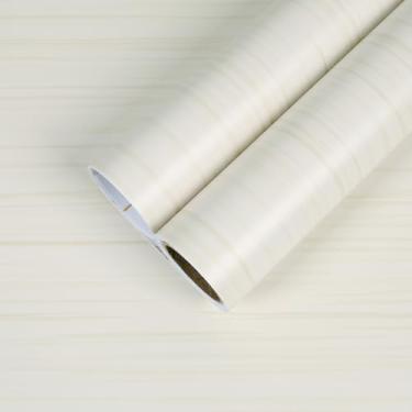 Imagem de CHIHUT Papel de parede minimalista off-white de grão de madeira descascar e colar papel de contato de madeira autoadesivo à prova d'água para armários de cozinha papel de parede removível com