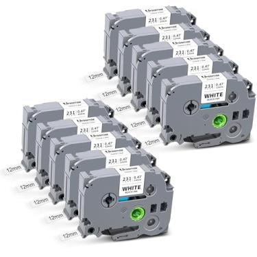 Imagem de Pacote com 10 fitas brancas laminadas Tze 12 mm 0,47 compatível com Brother TZe-231 Label Maker Tape TZ TZe 1/5.1 cm Tz-231 preto sobre branco refis TZE231 para P Touch PT-D220 D210 H110 H100 D200