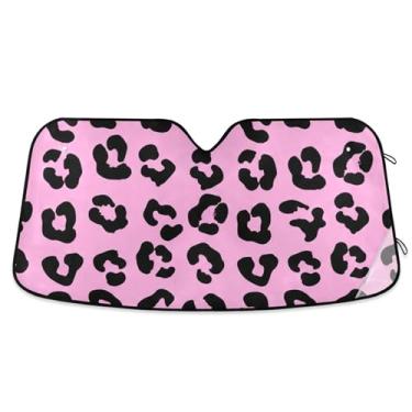 Imagem de Toldo de sol de carro personalizado rosa estampa de leopardo preto pára-brisa retrátil dobrável caminhão carro persianas para protetor de janelas dianteiras S, 134,6 cm x 59,7 cm