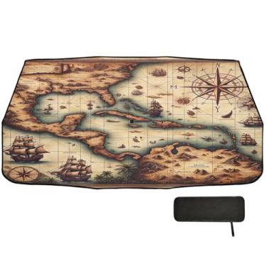 Imagem de Mapa do tesouro pára-brisa automotivo proteção de isolamento térmico guarda-chuva carro sombra 147.3 cm x 75.4 cm janela de carro persianas