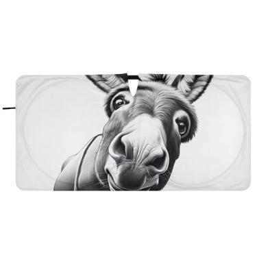 Imagem de Guarda-sol de carro personalizado com estampa engraçada de burro fofo para para-brisa dobrável caminhão automotivo guarda-sóis, 76 cm x 149 cm