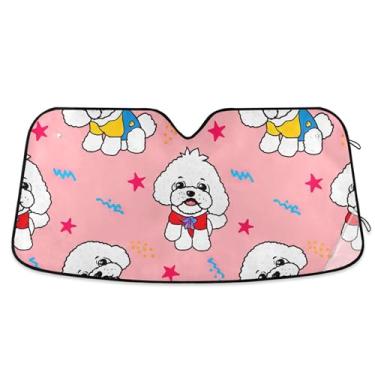 Imagem de Toldo de sol personalizado bichon frise de cachorro bichon frise fofo para para-brisa de carro bonito retrátil dobrável sombra de carro para para-brisa dianteiro impressão animal P, 134,6 cm x 59,7 cm