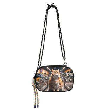 Imagem de TSENQUE Bolsa feminina divertida para treino de gato gordo, bolsas transversais, bolsa para celular, moda, bolsa de ombro pequena para viagem