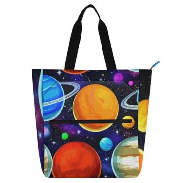 Imagem de Sacola feminina colorida com planetas do espaço sideral para trabalho, faculdade, escola, bolsas para professores, livros, presente para amantes de livros