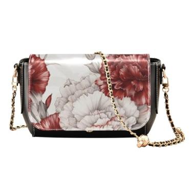 Imagem de GAIGEO Bolsas de couro com textura de pele Tig para mulheres, bolsa de ombro com bolso, bolsa de ombro feminina de couro, Cravos em aquarela floral, One Size