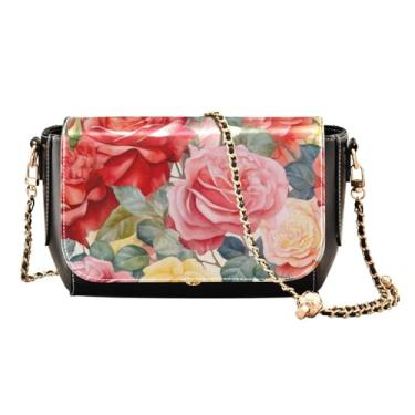 Imagem de Maçãs pretas em uma bolsa transversal de couro com padrão branco, bolsas transversais de couro para mulheres na moda, bolsa feminina de couro, Lindas rosas em aquarela - 4, One Size