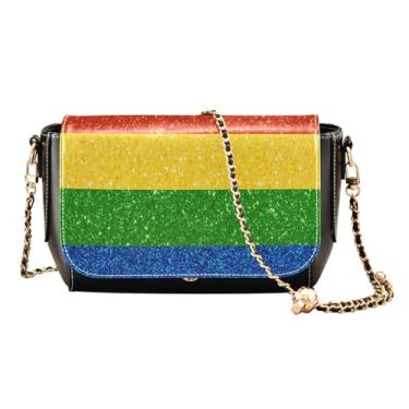 Imagem de GAIGEO Bolsa de ombro de couro com estampa vintage de tartaruga marinha para mulheres, bolsa de ombro de couro, bolsa transversal de couro, Lgbt Glitter Rainbow Pride Flag, One Size