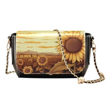 Imagem de Red Roses Aquarela em branco Bolsa tiracolo feminina, bolsa de ombro feminina de couro, bolsas transversais de couro, Campo de girassol - 1, One Size