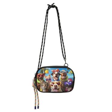 Imagem de TSENQUE Bolsa feminina divertida para cães e gatos animados, bolsa transversal para celular com alça pochete de viagem