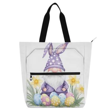 Imagem de GAIGEO Linda bolsa floral de coelhinho de páscoa feminina bolsa de trabalho de lona para praia bolsa para livros com zíper para professores de livros