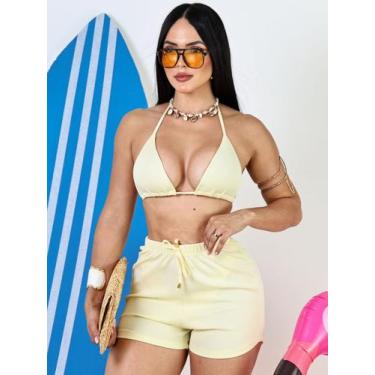 Imagem de Conjunto Biquíni e Short Anarruga com Forro e Bojo Top Praia Verão - N