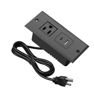 Imagem de Pequena régua de linha embutida com entrada USB extensor de tomada elétrica cabo de extensão com suporte embutido oculto protetor contra sobretensão estação de carregamento para mesa de conferência de