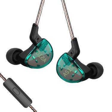 Imagem de keephifi Fones de ouvido KZ AS10 IEM com microfone, fones de ouvido com fio Balance Amature 5BA, fones de ouvido com cancelamento de ruído para músicos, cantores, bateristas (verde com microfone)