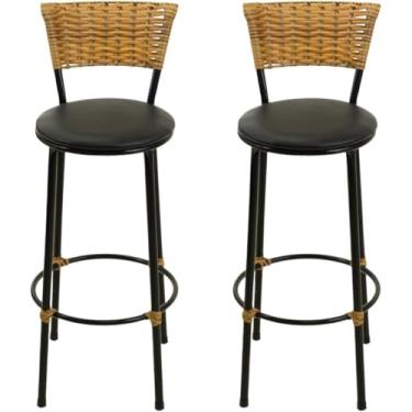 Imagem de kit 2 banquetas alta junco Imbuia bar balcão area gourmet (Preto)