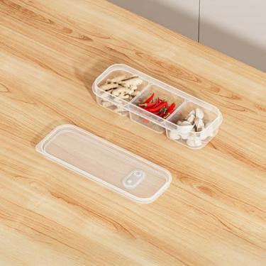 Imagem de Recipiente de armazenamento de alimentos de 3 compartimentos com tampa, caixa de armazenamento dividida empilhável para organização de geladeira, recipiente hermético de preparação de refeições para