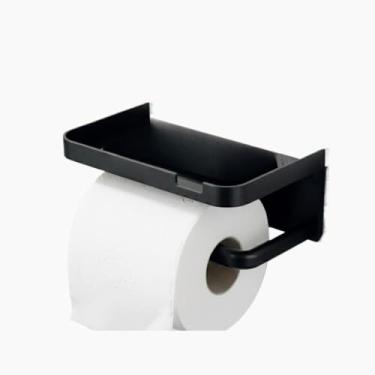 Imagem de Porta Papel Higienico，Suporte Papel Higienico Caixa Acoplada，Base Adesiva IncluíDa，Suporta Uma Carga de 5 Kg，Design Multifuncional Moderno, Ideal para Guardar Papel HigiéNico(Preto)