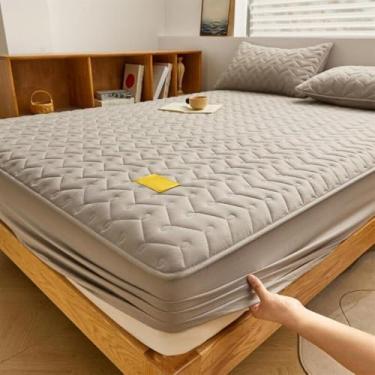 Imagem de Capa protetora macia e resistente e antiderrapante, lençol de cama, capa de colchão, elástico ultra elástico de 360 graus, resistente ao desbotamento, para cama de casa e hotel - cinza ||180 cm x 200