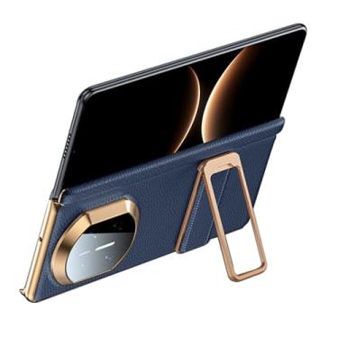 Imagem de POYUFRG Capa de couro genuíno para Huawei Mate X7, capa de proteção de dobradiça galvanizada de luxo fina com suporte giratório, azul, Mate X7