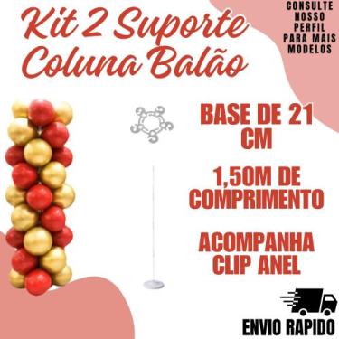 Imagem de kit2 Suporte Coluna Balão Base Bexiga 1,5m+ Clip Anel Evento - Sem Mar