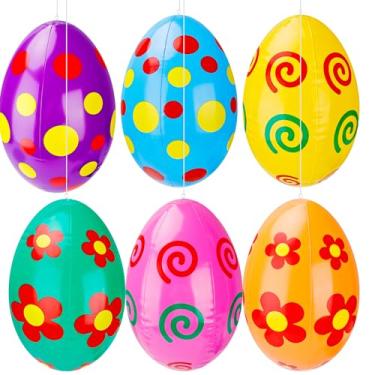 Imagem de Pacote com 6 ovos de páscoa infláveis jumbo, 40,6 cm, ornamentos coloridos para ovos de páscoa para festas de jardim e quintal interno e externo (cor estilo 2)