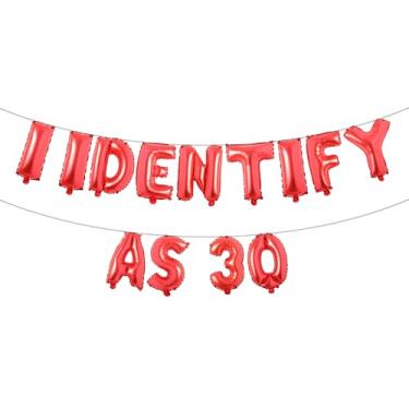 Imagem de Banner divertido de balões com glitter multicolorido, artigos de festa de aniversário, ideias e presentes para adultos de 21, 30, 40, 50, 60, 70, 80 anos (I IDENTIFY AS 30 Red)