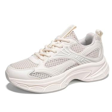 Imagem de Tênis feminino da moda, grosso, respirável, tênis esportivo de malha casual com sola grossa para academia e treino, B - bege, 35