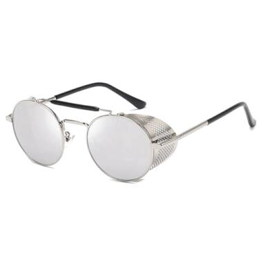 Imagem de Óculos de sol de Steampunk Masculino Design Retrô Redondo Vintage Prata UV400