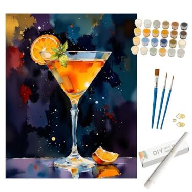 Imagem de Kit de tinta de vidro Martini por números para adultos - coquetel cítrico DIY com pintura em fatia laranja enrolada em tela 40,6 x 50,8 cm, conjunto de tinta acrílica, adequado para iniciantes, arte