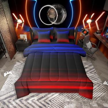 Imagem de Erosebridal Jogo de cama solteiro gradiente com glitter, listras ombré, estampa 3D, arte abstrata, conjunto de cama em uma bolsa, vermelho e azul
