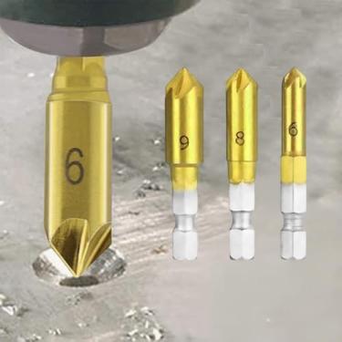 Imagem de Conjunto de brocas escareadoras de 3 peças, madeira metálica, carpintaria, fabricação de plástico (ouro)