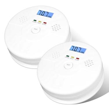 Imagem de 2 Pacotes de Detector Monóxido Carbono com Display Digital LCD Alarme 85dB Operação Bateria e Luzes Indicadoras LED para Lar Local Trabalho Garagem Es