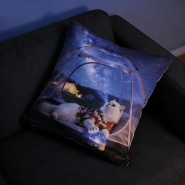 Imagem de Capas de almofada, 43 cm x 43 cm, decoração de capa de almofada xadrez de linho com padrões de gato, fronhas quadradas com zíper para sofá (estilo 7)