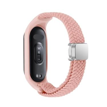 Imagem de EZZON Pulseira trançada para Xiaomi Mi Band 8 pulseira elástica de nylon solo ajustável pulseira de relógio pulseira de fivela magnética para Miband 8 NFC (Silt, para Miband 7 6 5 4 3)