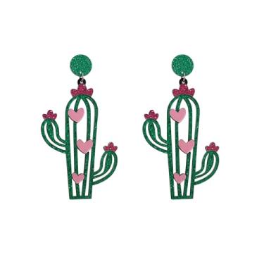 Imagem de ROSTIVO Brincos pendentes de cacto rosa para mulheres, joias divertidas de acrílico com glitter para o dia dos namorados, festa e despedida de solteira