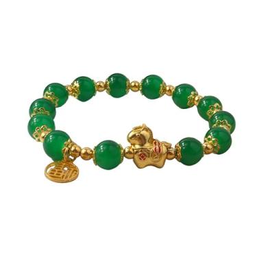 Imagem de QRH Pulseiras de pedra natural do ano novo chinês do cavalo multicoloridas com contas de cavalo pulseira elástica ouro cavalos do zodíaco boa sorte amuleto bênção de ano novo presentes, Stretchy Size