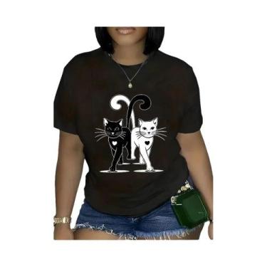 Imagem de Camiseta Feminina Com Estampa De Gato, Manga Curta, Confortável Para U