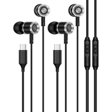 Imagem de Fones de ouvido USB C com fio para Samsung Galaxy, pacote com 2 fones de ouvido tipo C com microfone para Samsung S25 S24 Ultra, fones de ouvido USBC com fio para iPhone 17 16 Pro Max, Pixel 10 Pro XL