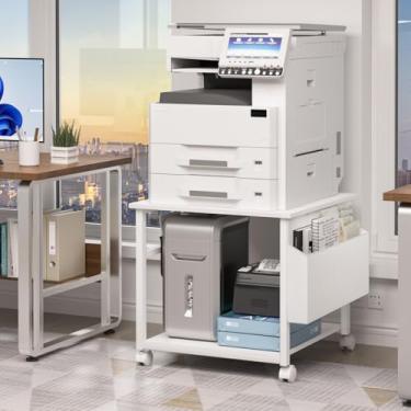 Imagem de Lerliuo Suporte grande para impressora com prateleira de armazenamento, 60 x 50 x 58 cm, mesa de impressora industrial para escritório em casa, suporte de carrinho de impressora com rodas bloqueáveis