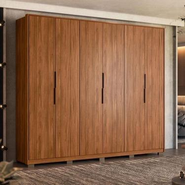Imagem de Guarda Roupa Casal Atrice Ambiente 6 Portas Nogueira Touch com Pés Demóbile – Demartêz