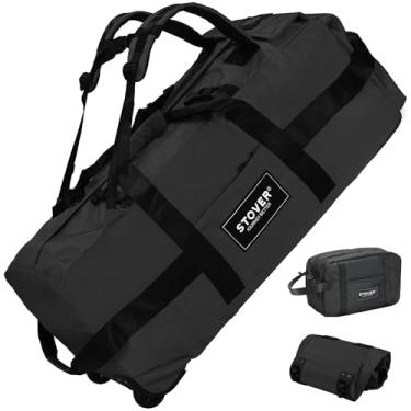 Imagem de STOVER Bolsa esportiva com rodinhas de 80 L, extra grande, durável de 78 cm, bolsa de viagem resistente, embalável, dobrável com alças de ombro - Use como bagagem ou mochila para homens/mulheres