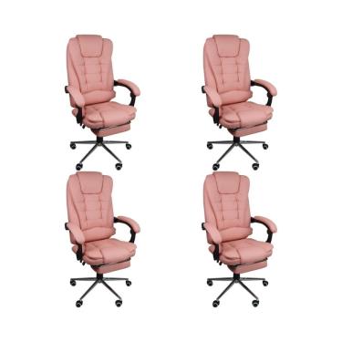Imagem de Kit 4 Cadeiras Presidente Ergonômica Apoio Para Pés Rosa