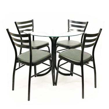 Imagem de Jogo de Mesa Maitê com vidro redondo + 4 Cadeiras com reforço pretas a