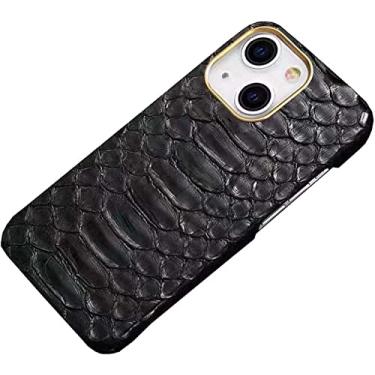 Imagem de MAALYA Capa traseira de couro Python, capa de proteção respirável à prova de choque para Apple iPhone 14 Plus 6,7 polegadas 2022 [anel de lente de metal] (Cor: Preto)